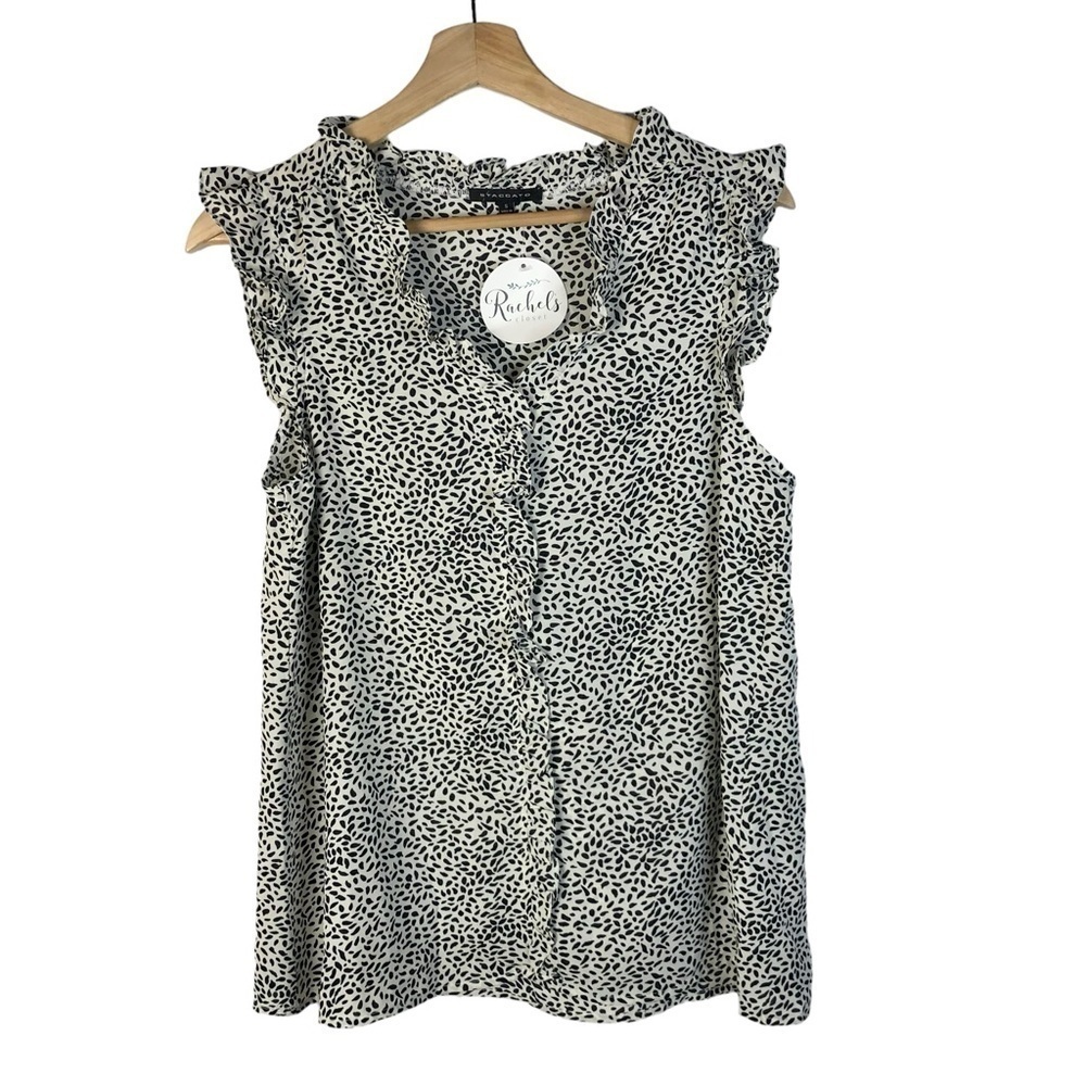 Staccato White & Black Dot Printed Ruffle Sleeveless Blouse S